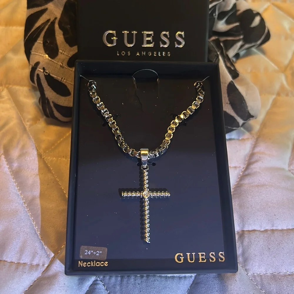 Guess cross silver plated necklace